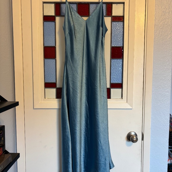 Blue Satin Midi Dress - Picture 1 of 5